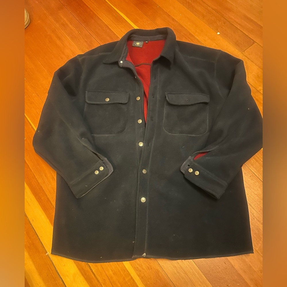 KEEN Men’s Large Fleece Lined Shacket Shirt Jacket Black Red Snap Front Gorpcore